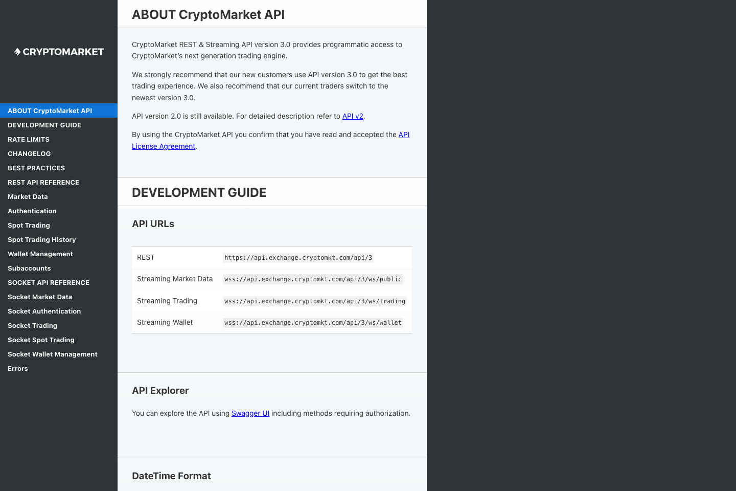 CryptoMarket documentation page