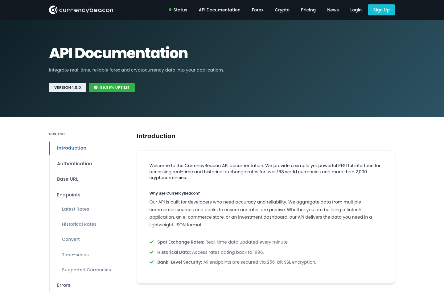 CurrencyScoop documentation page