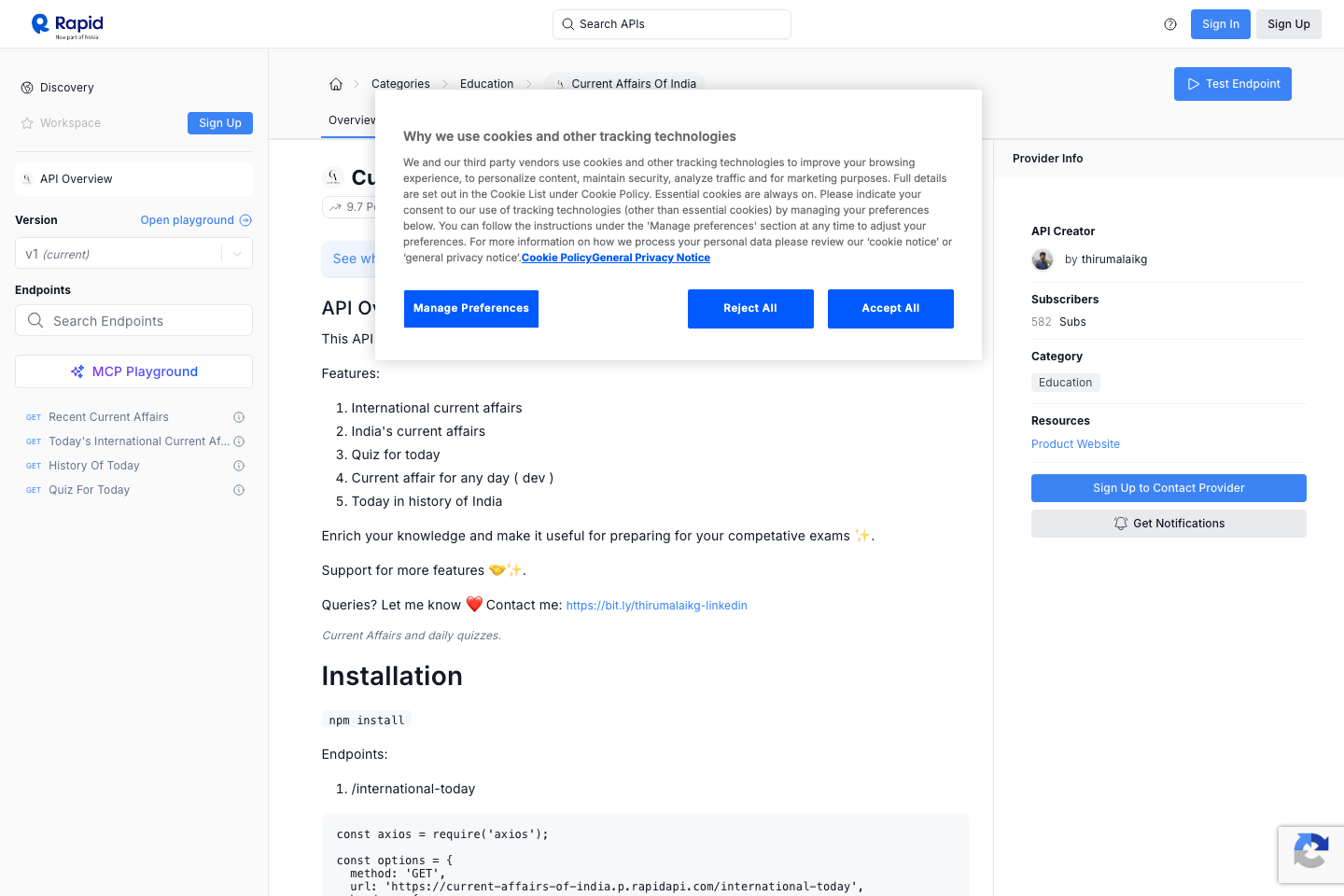 Current Affairs documentation page