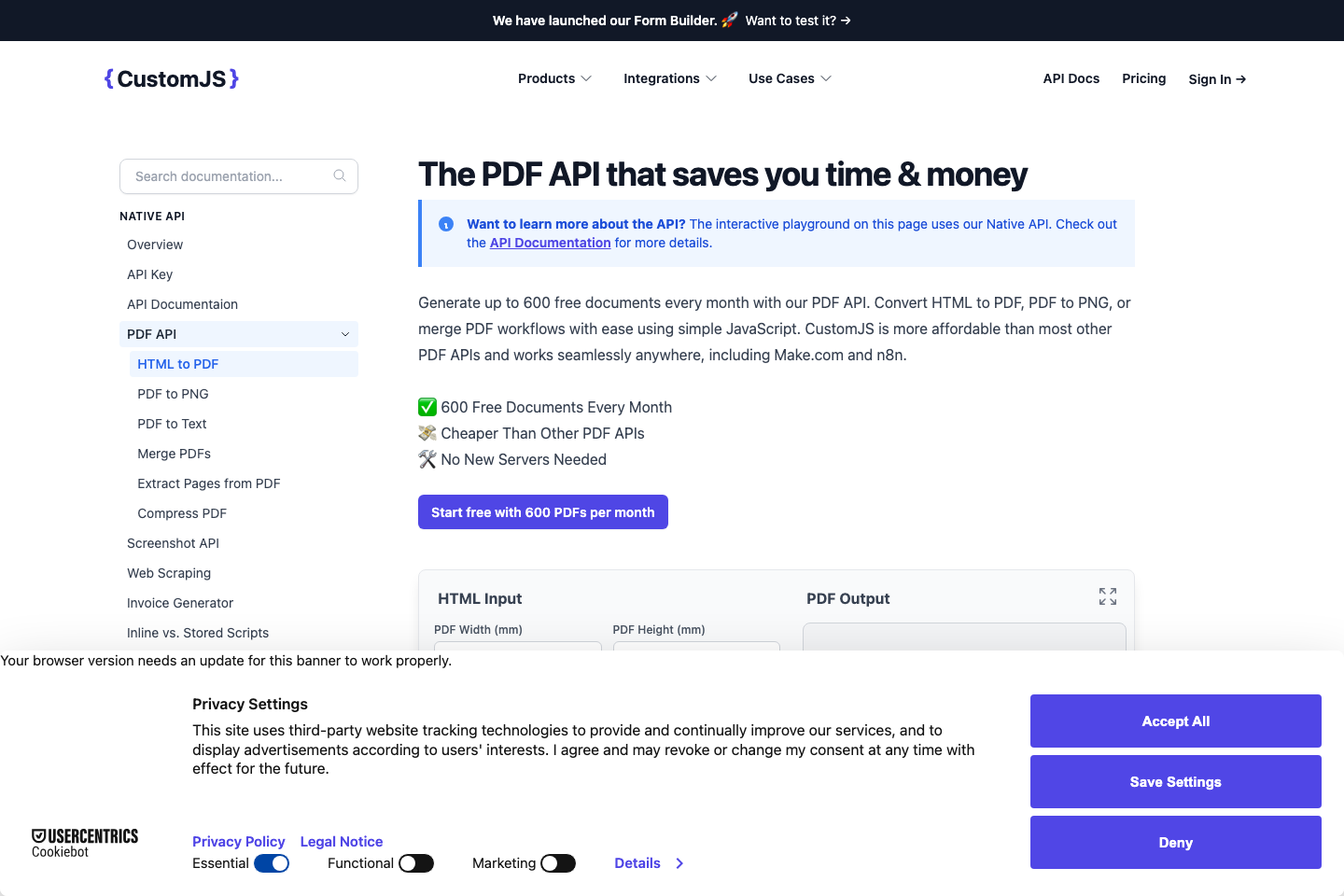 CustomJS documentation page