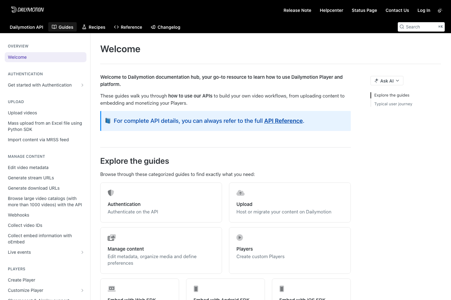 Dailymotion documentation page