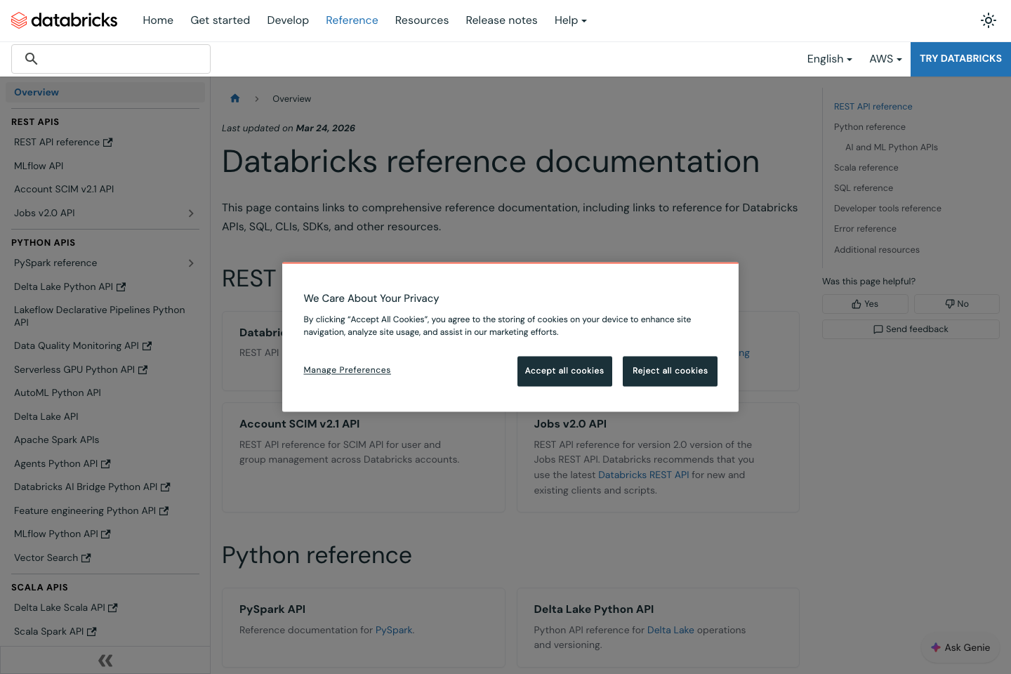 Databricks documentation page