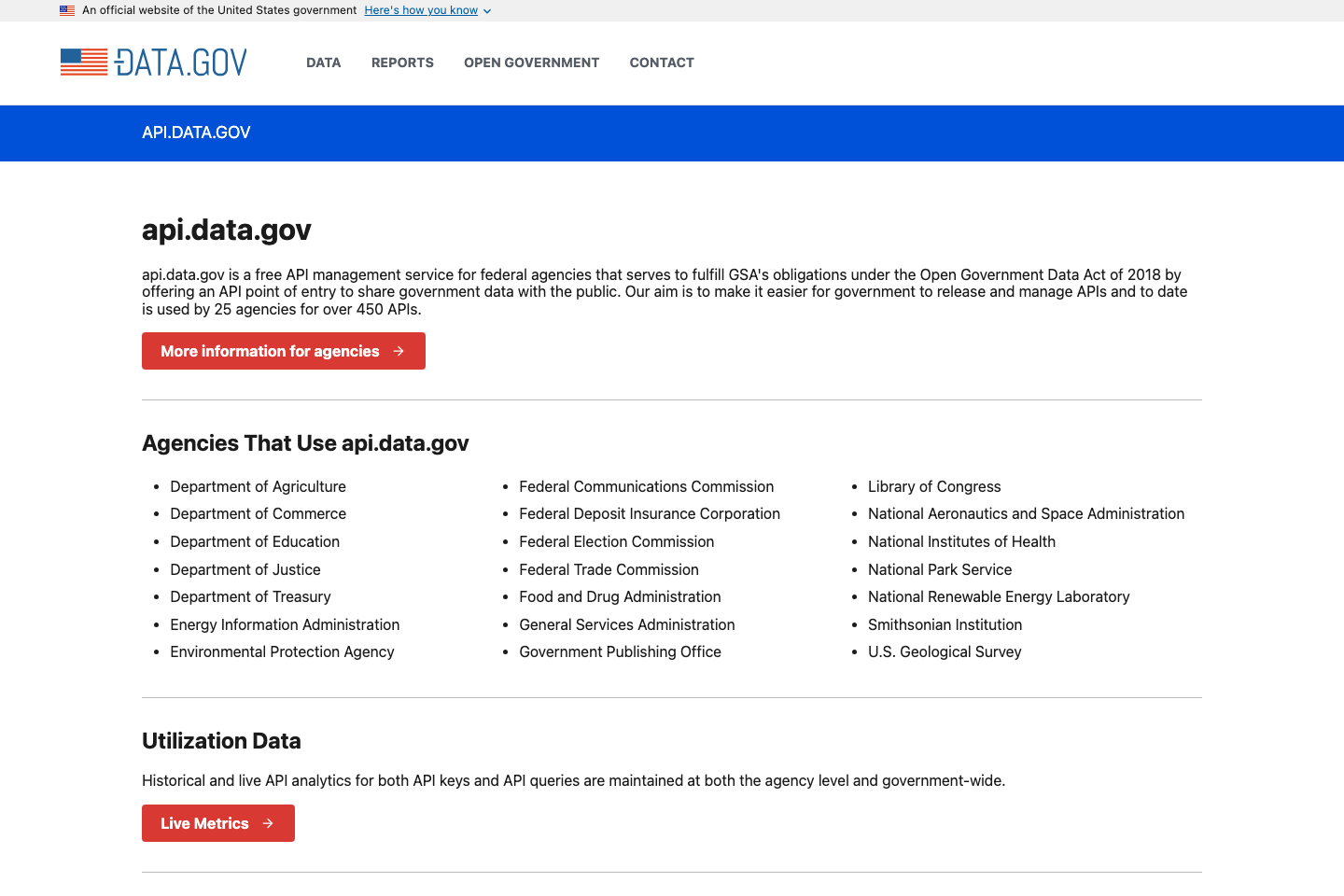 Data.gov documentation page
