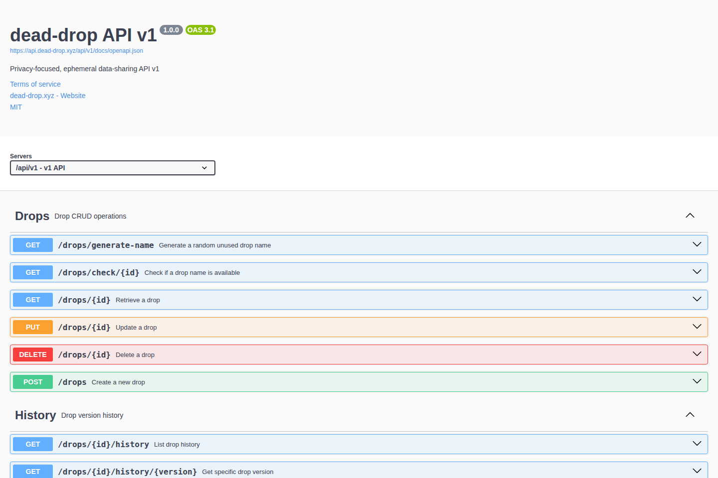 dead-drop documentation page