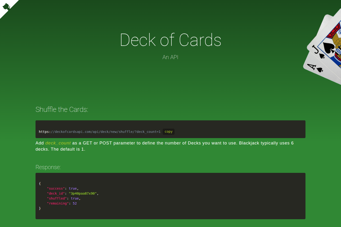 Deck of Cards documentation page
