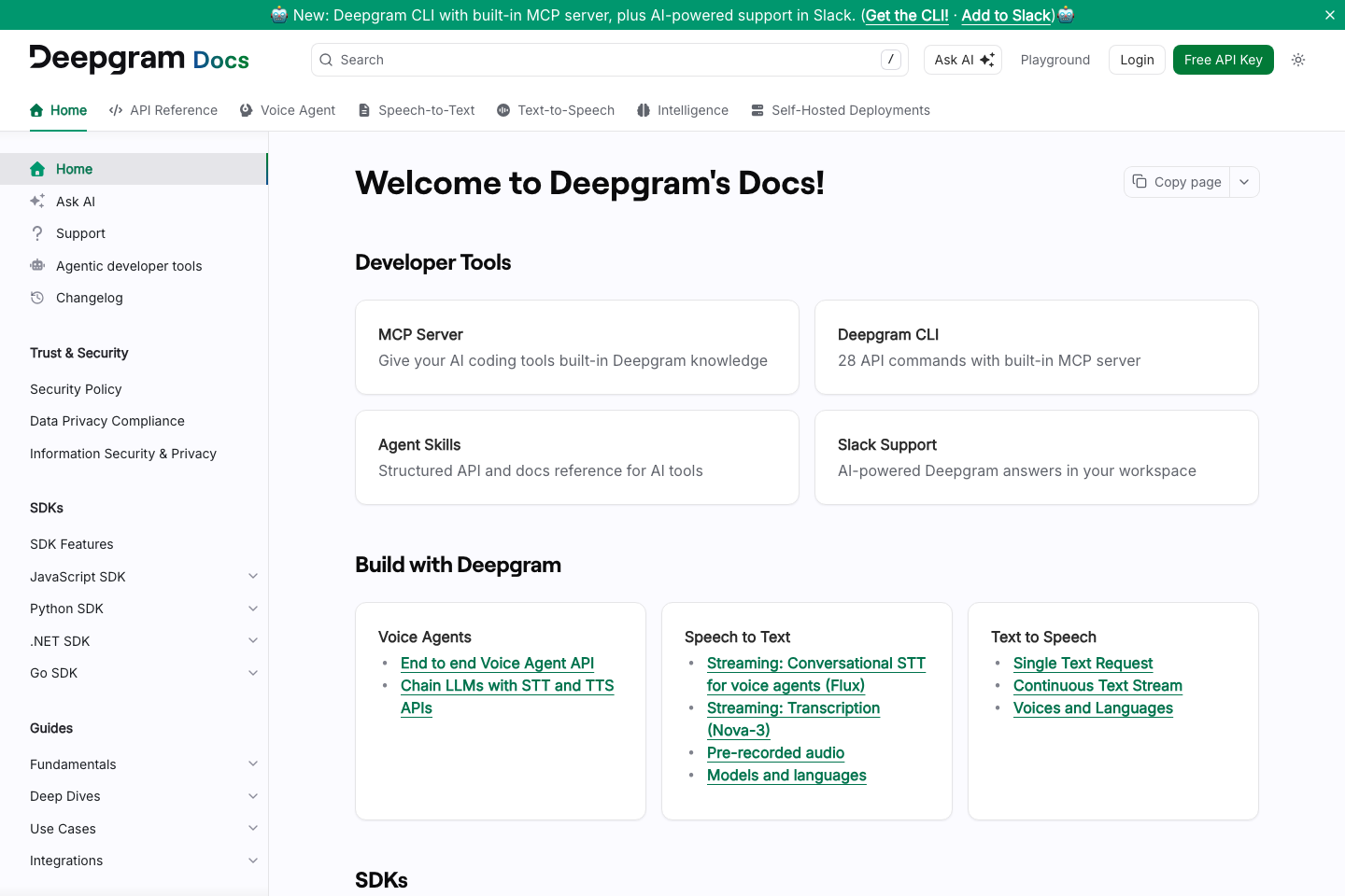 Deepgram documentation page
