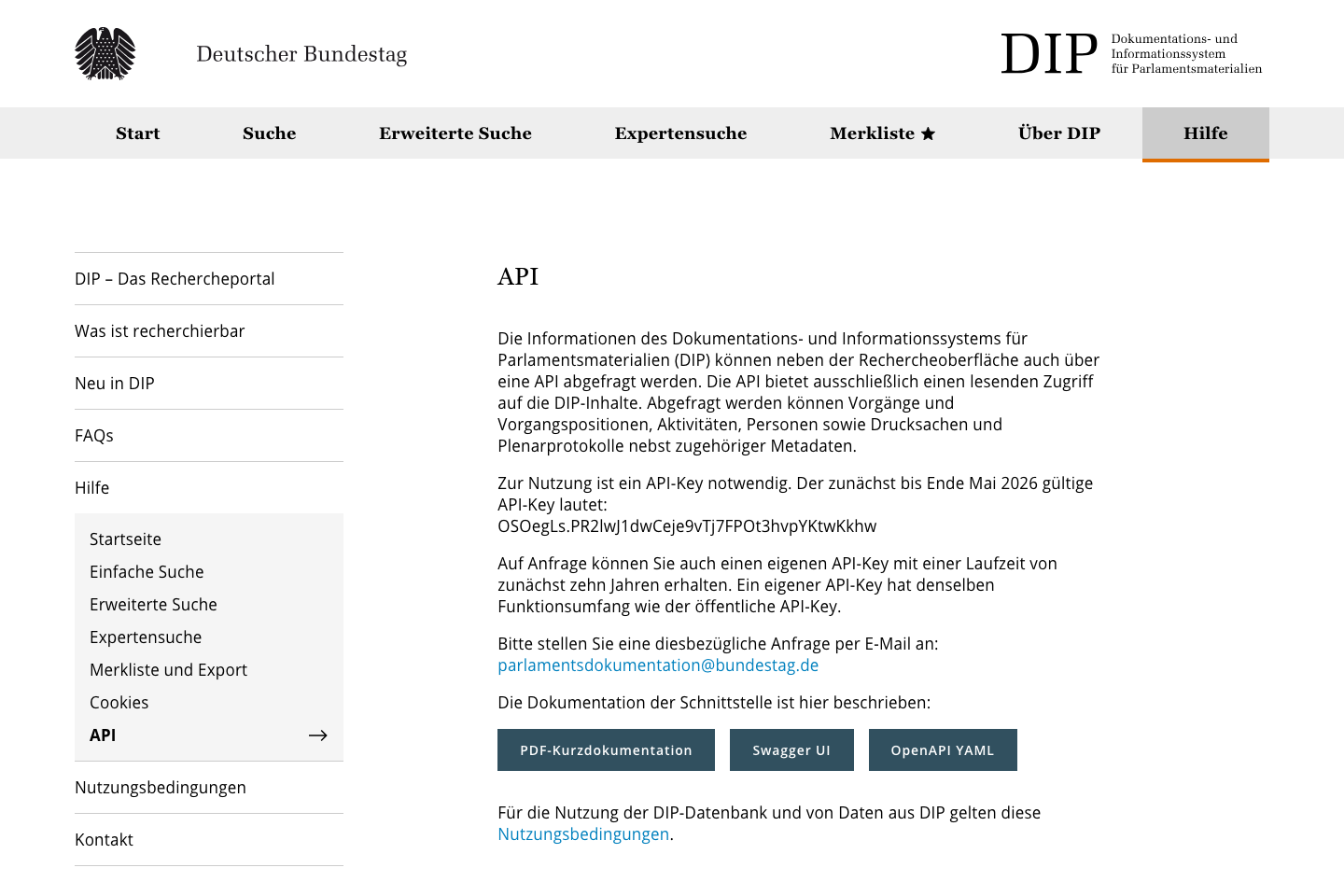 Deutscher Bundestag DIP documentation page