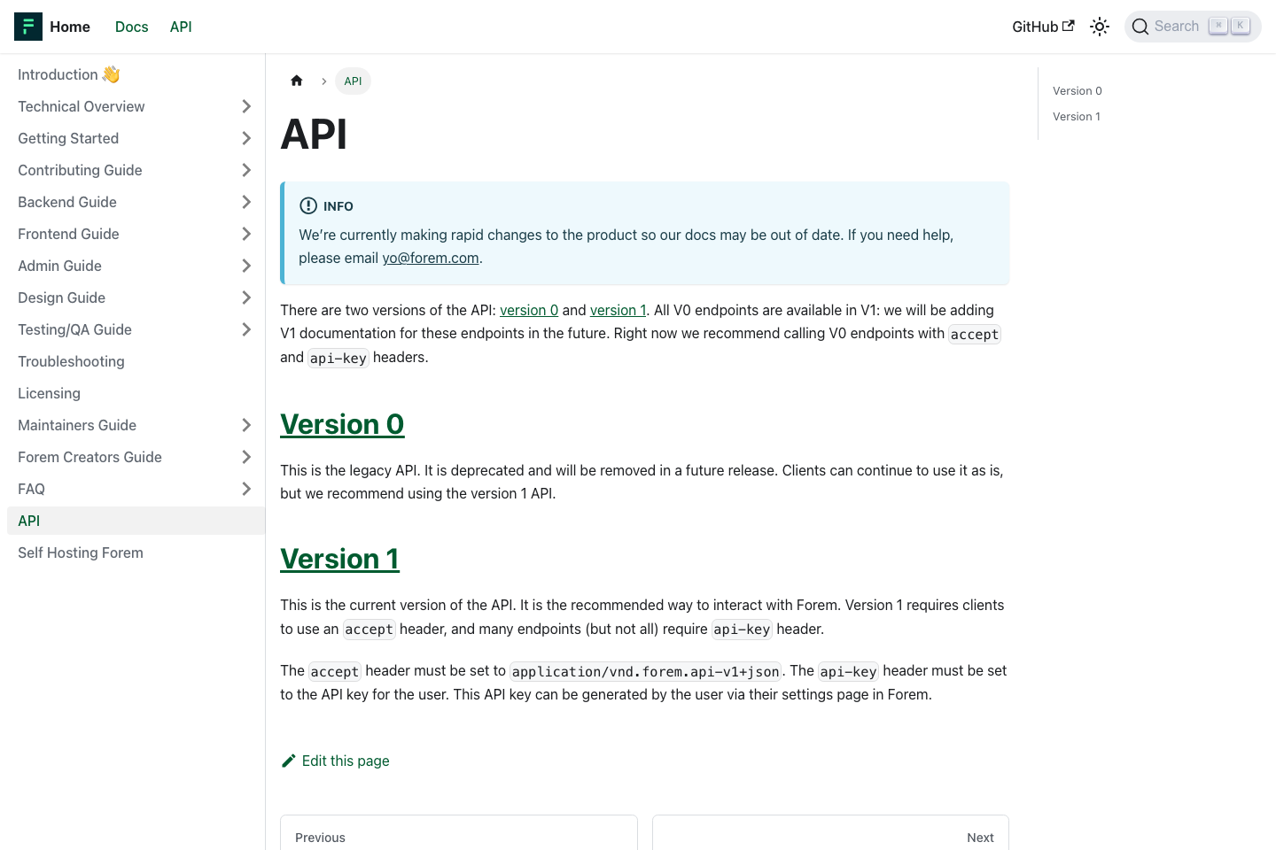 DEV.to (Forem) documentation page