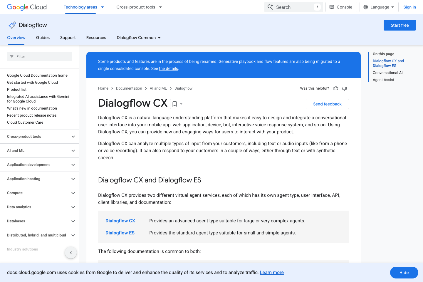 Dialogflow documentation page