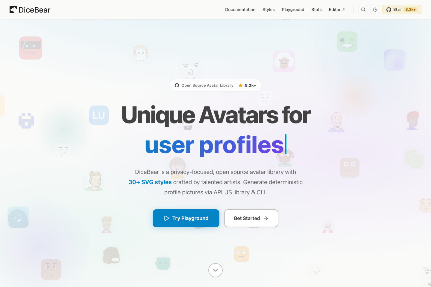 Dicebear Avatars documentation page