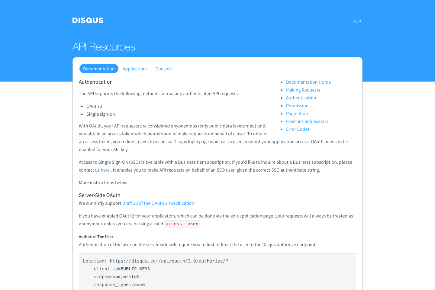 Disqus documentation page