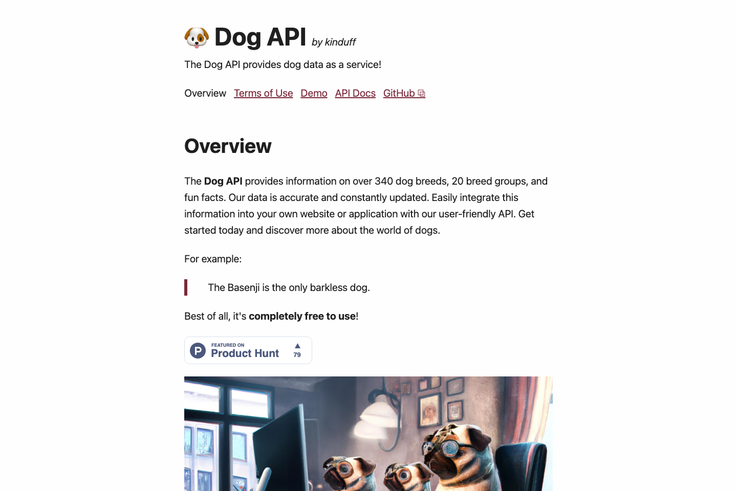 Dog API documentation page
