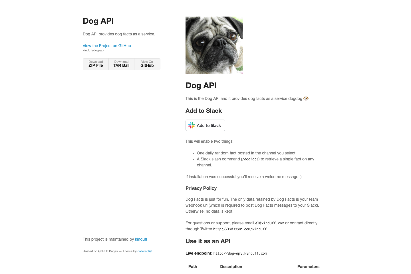 Dog Facts documentation page