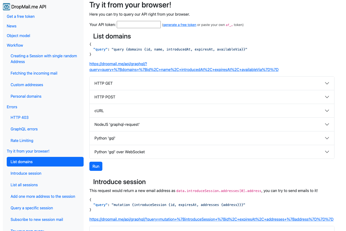 DropMail documentation page