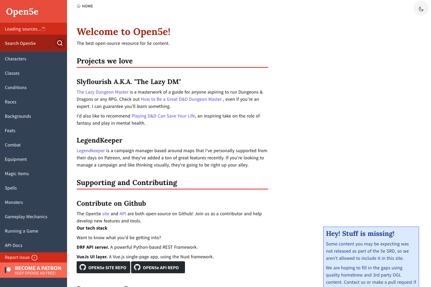 Dungeons and Dragons (Alternate) documentation page