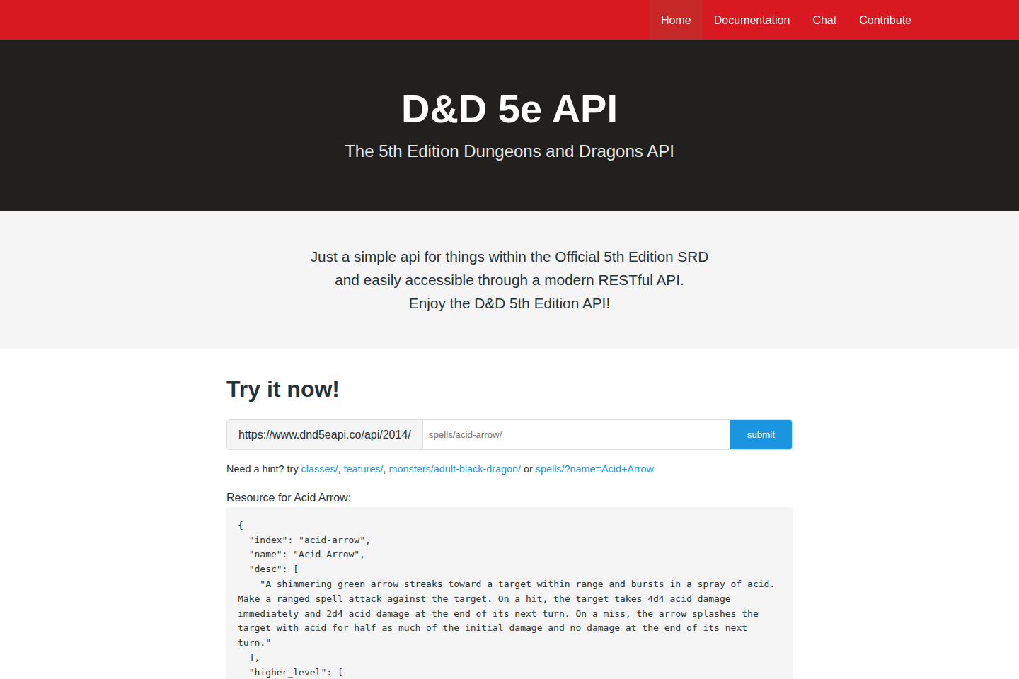 Dungeons and Dragons documentation page