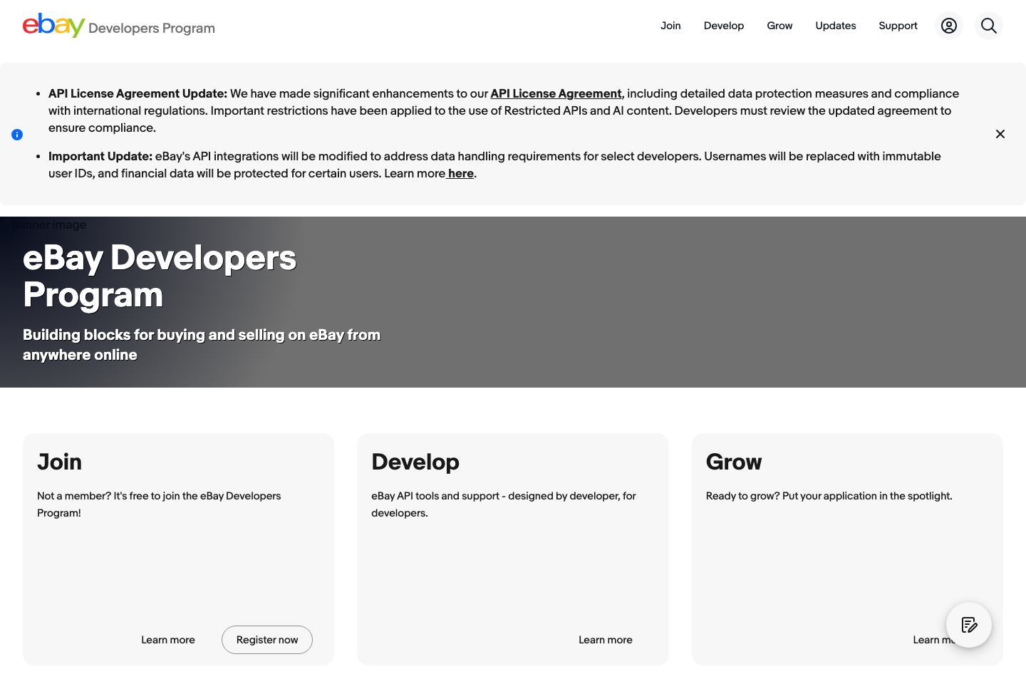 eBay documentation page