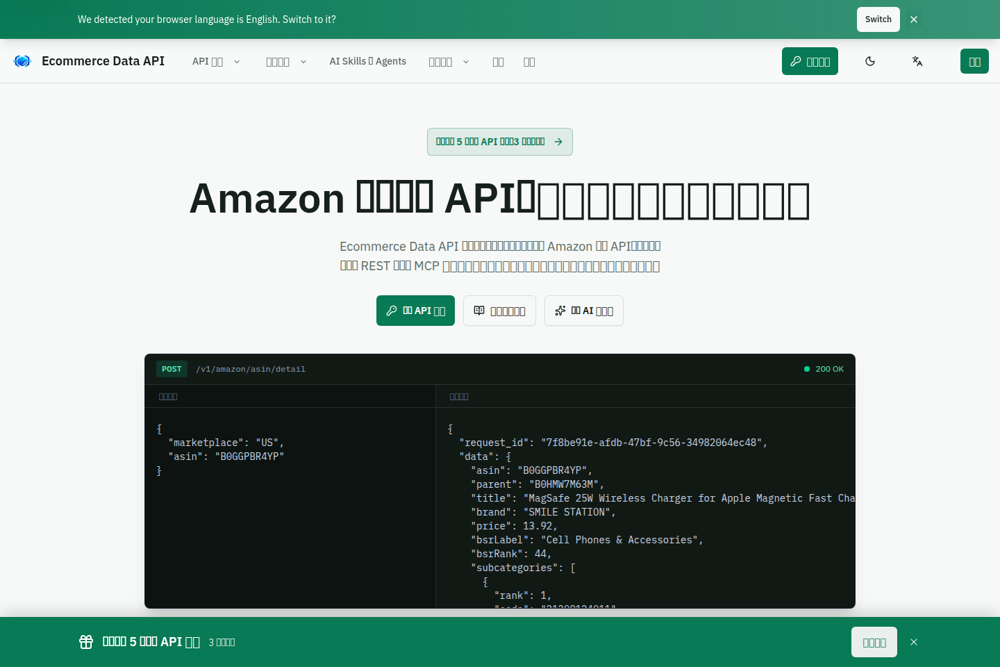 Ecommerce Data API documentation page