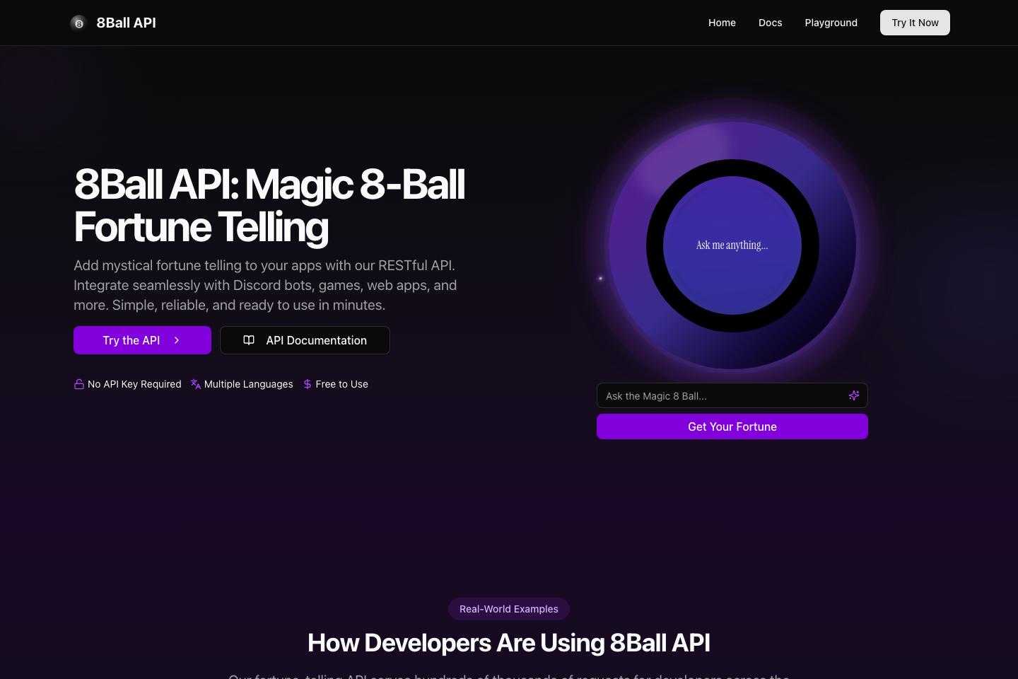 Eight Ball API documentation page