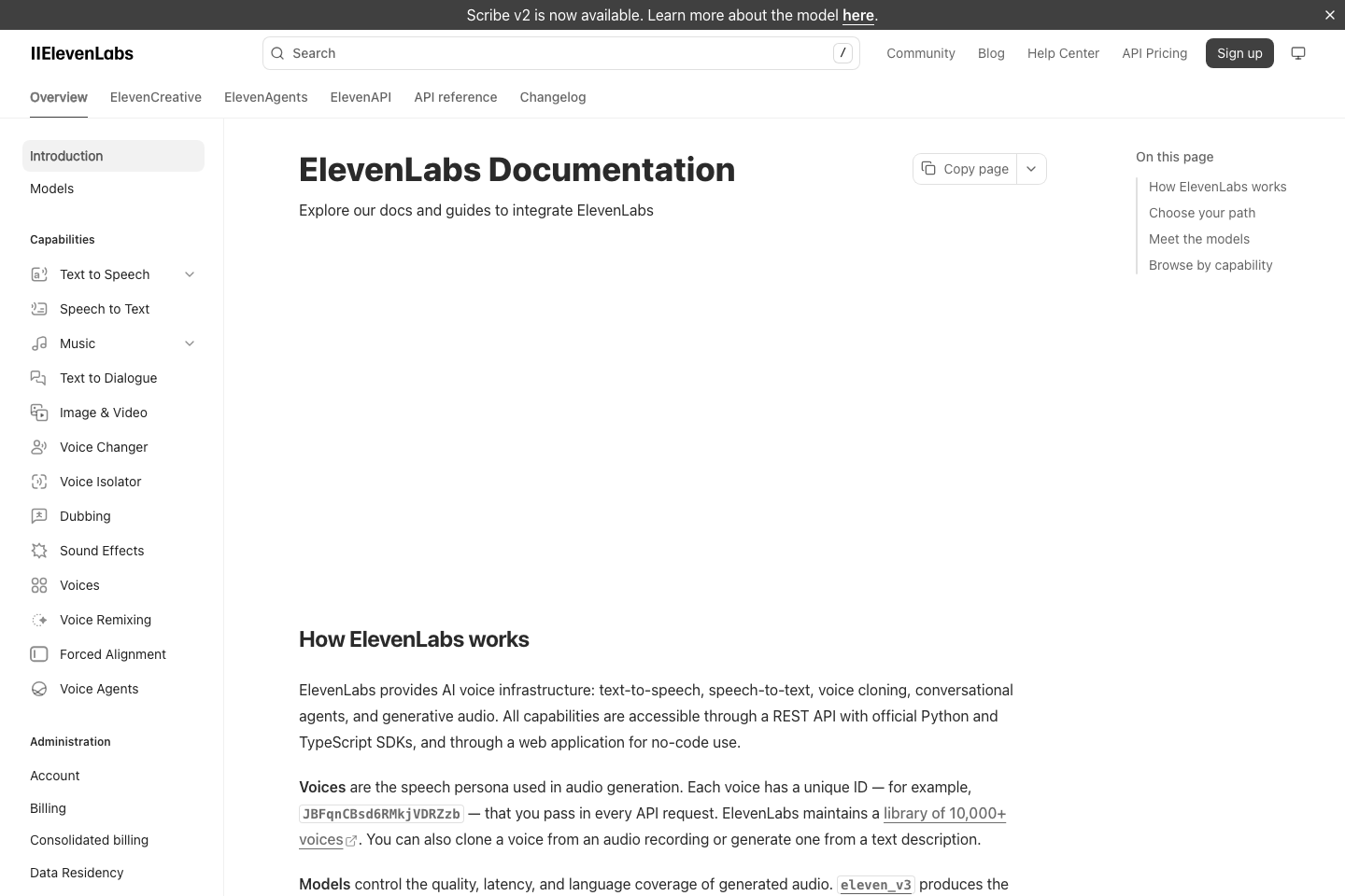 ElevenLabs documentation page