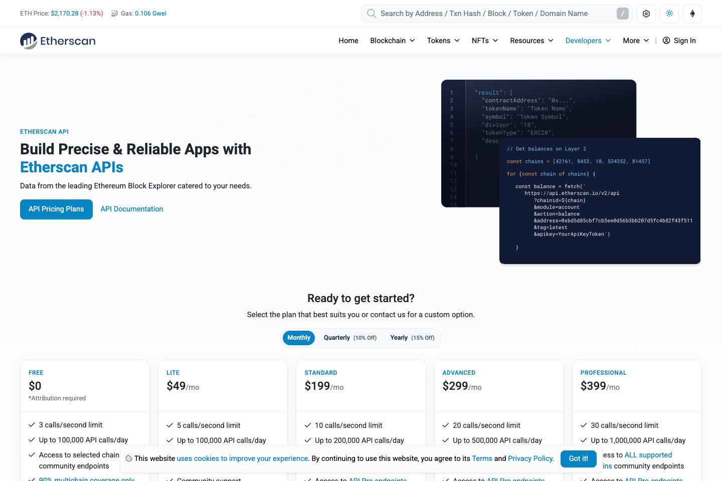 Etherscan documentation page