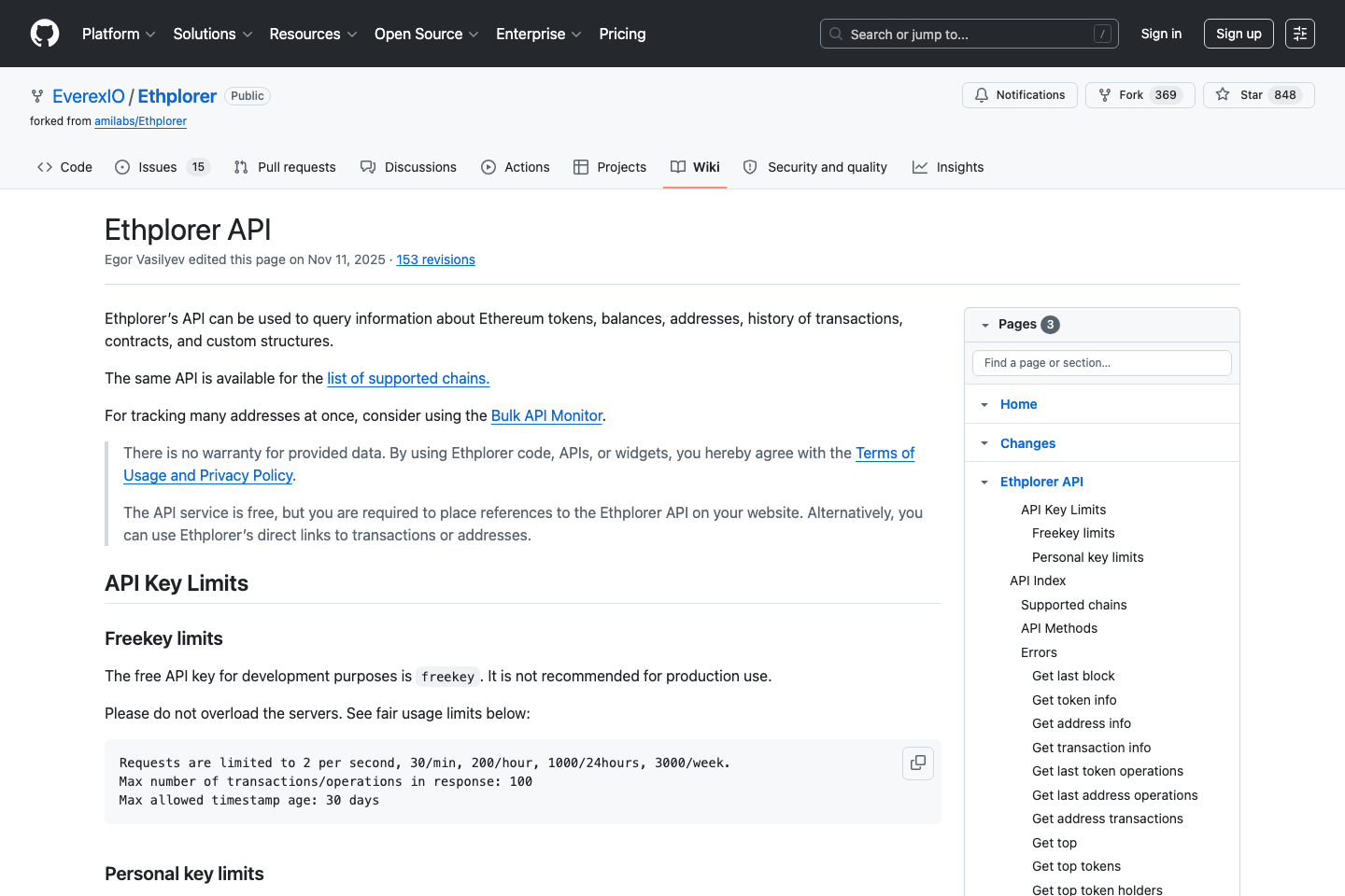 Ethplorer documentation page