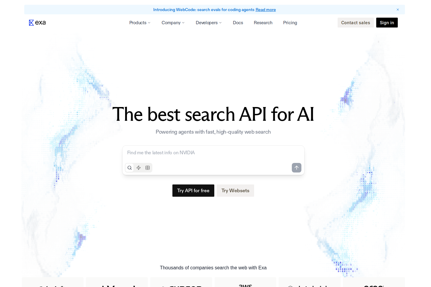 Exa API documentation page