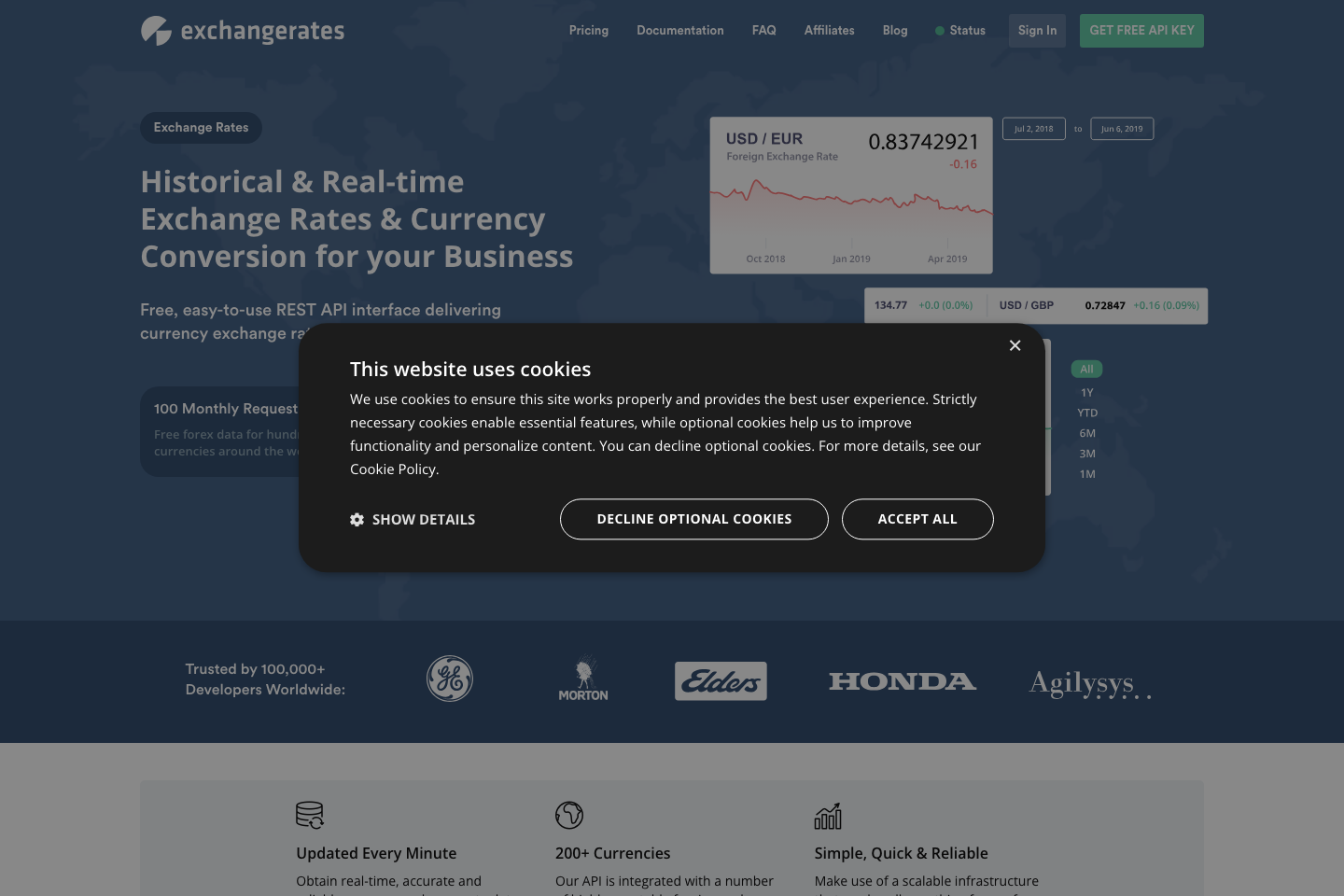 Exchangeratesapi.io documentation page