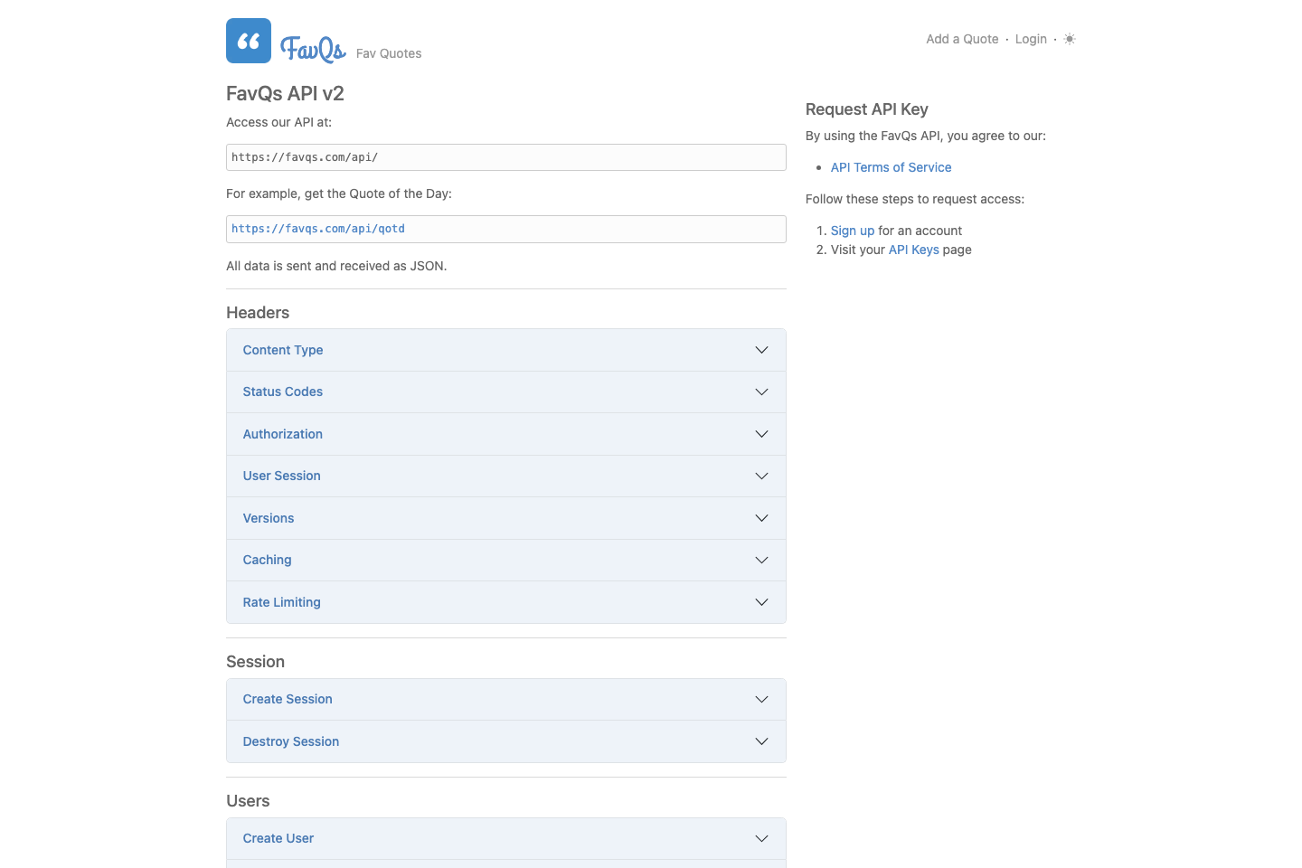 FavQs.com documentation page