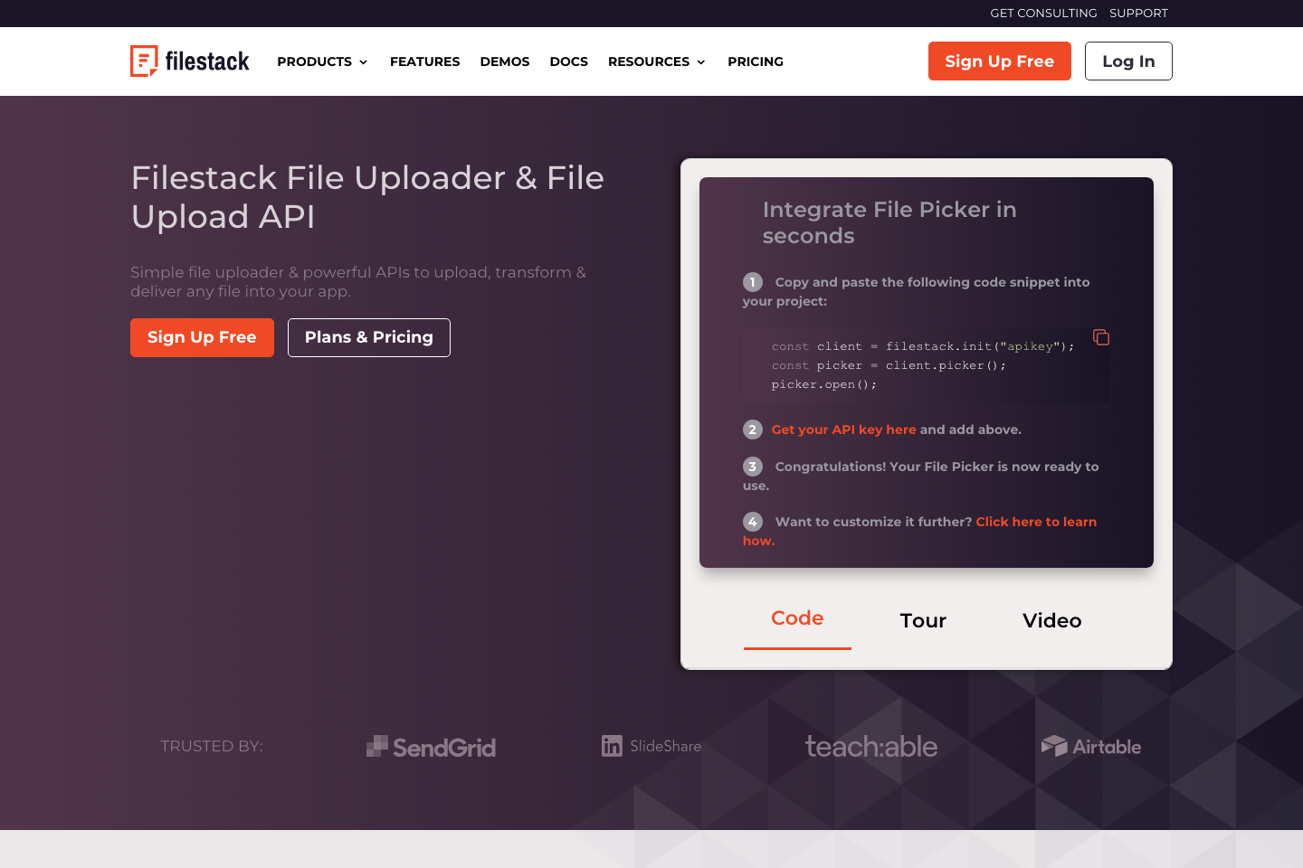 Filestack documentation page