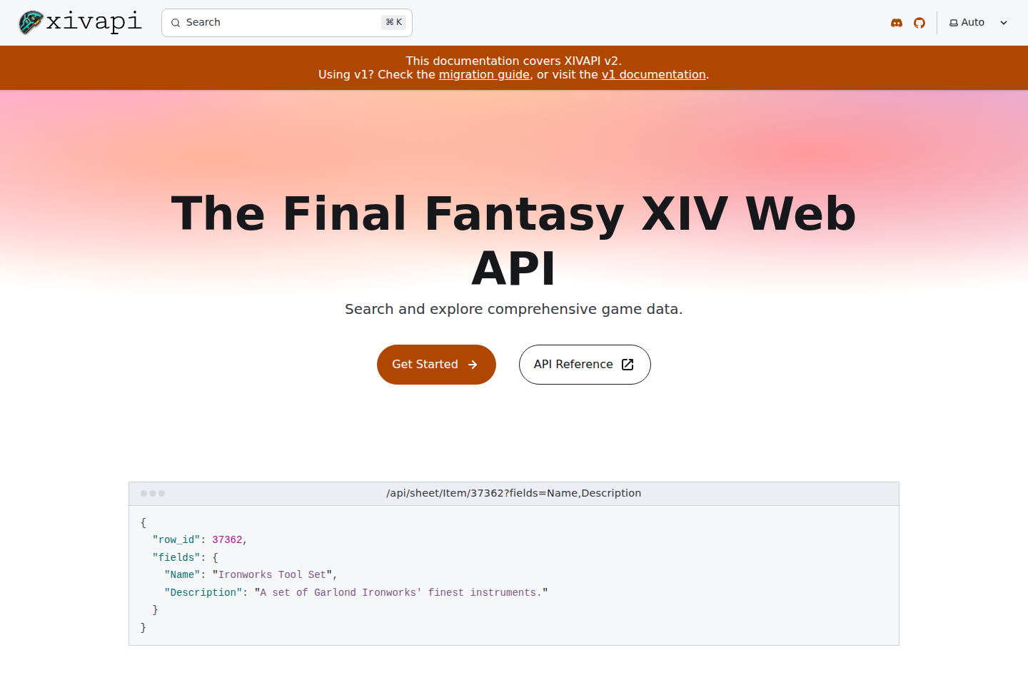 Final Fantasy XIV documentation page