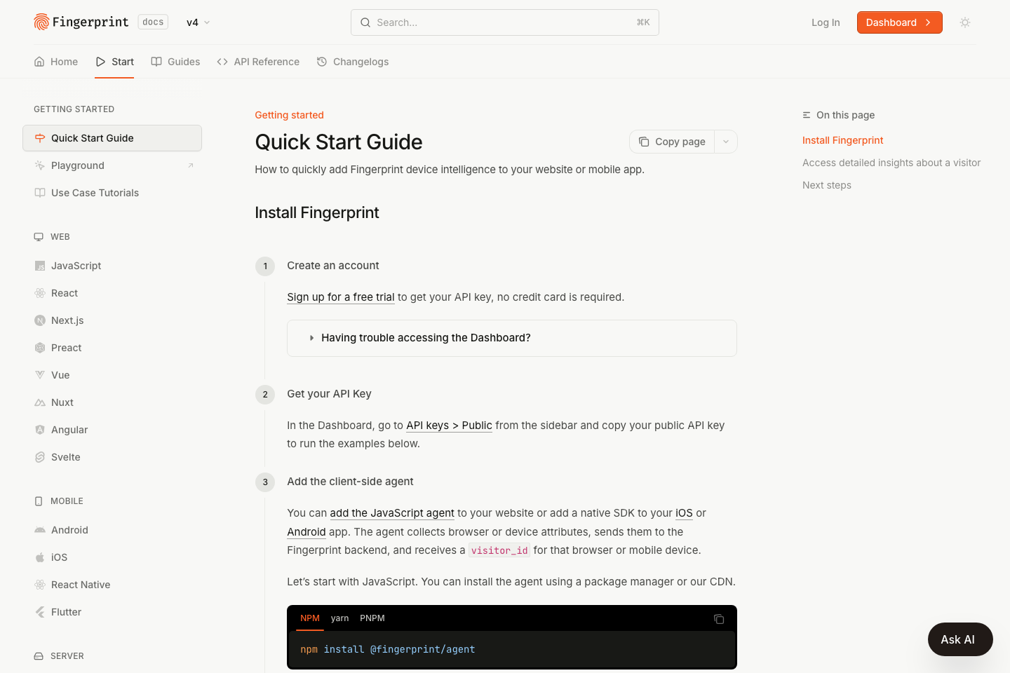 FingerprintJS Pro documentation page