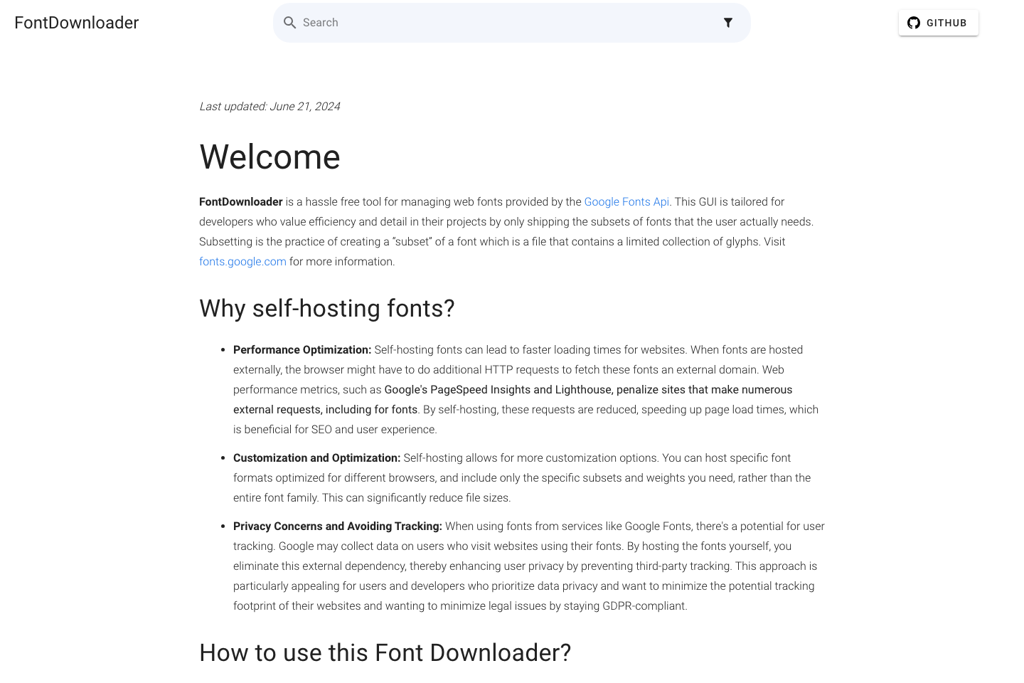 FontDownloader documentation page