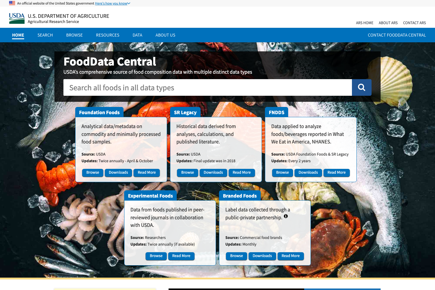 FoodData Central documentation page