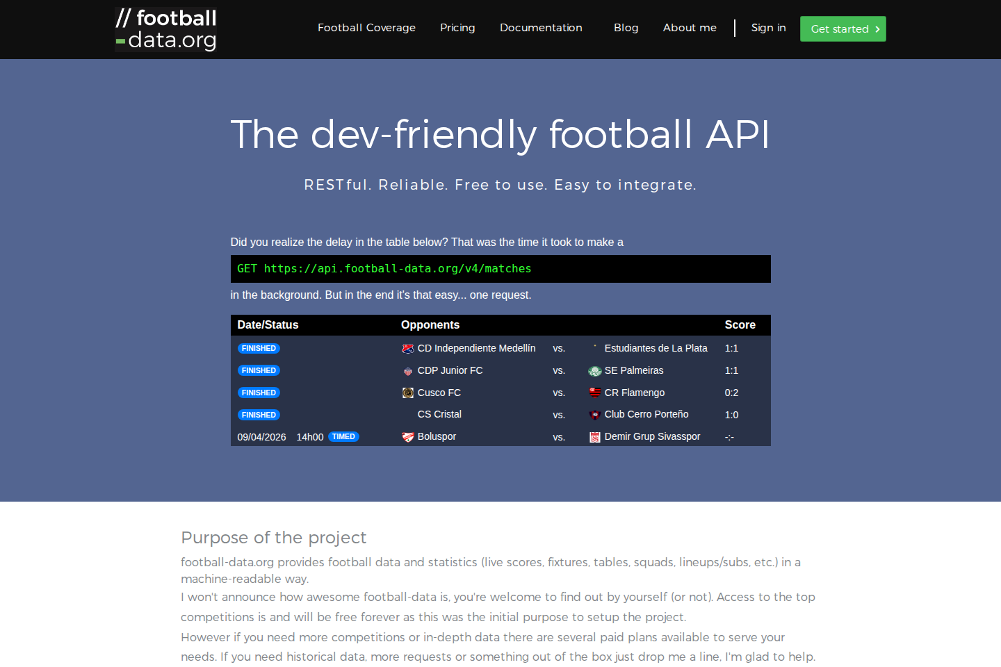 Football-Data documentation page