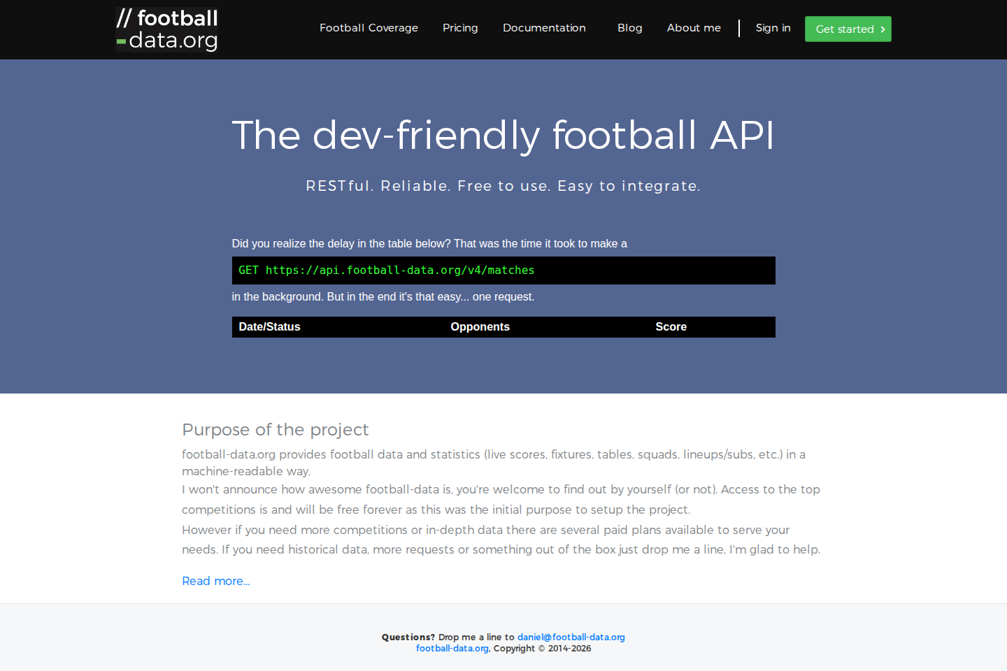 Football-Data.org documentation page