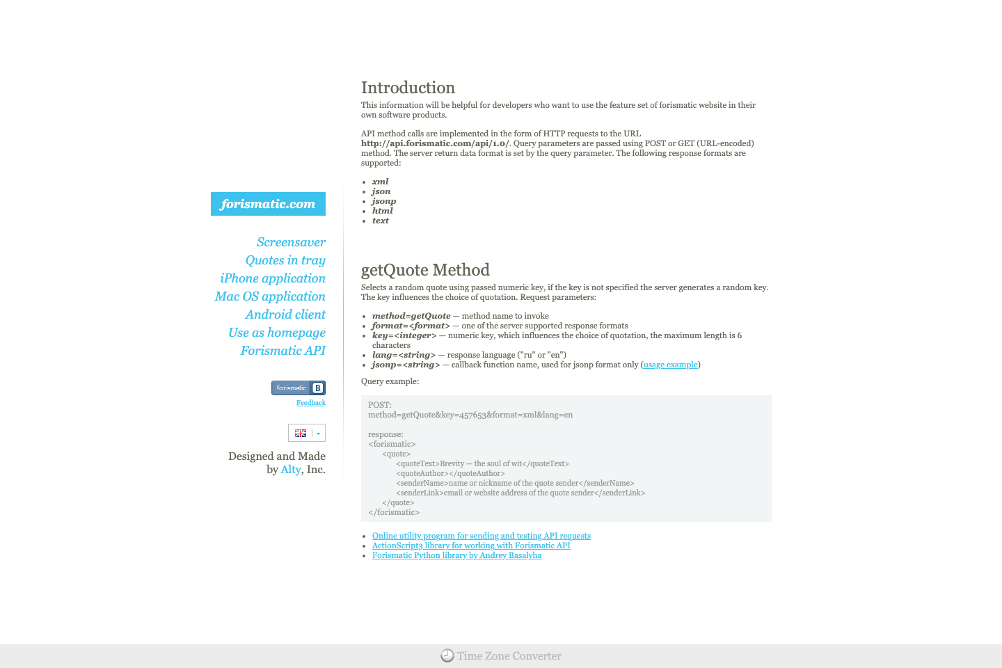 Forismatic documentation page