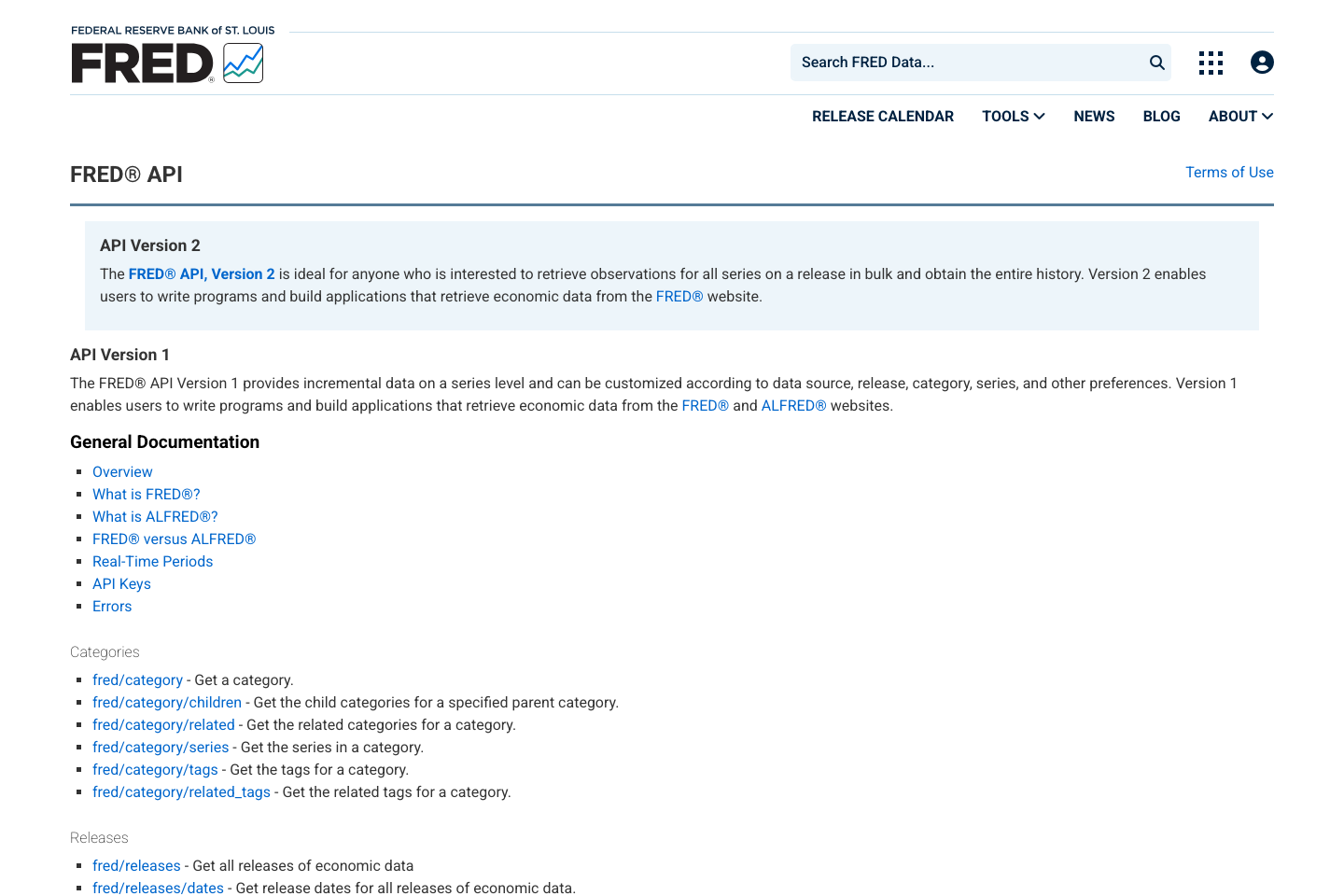 FRED documentation page
