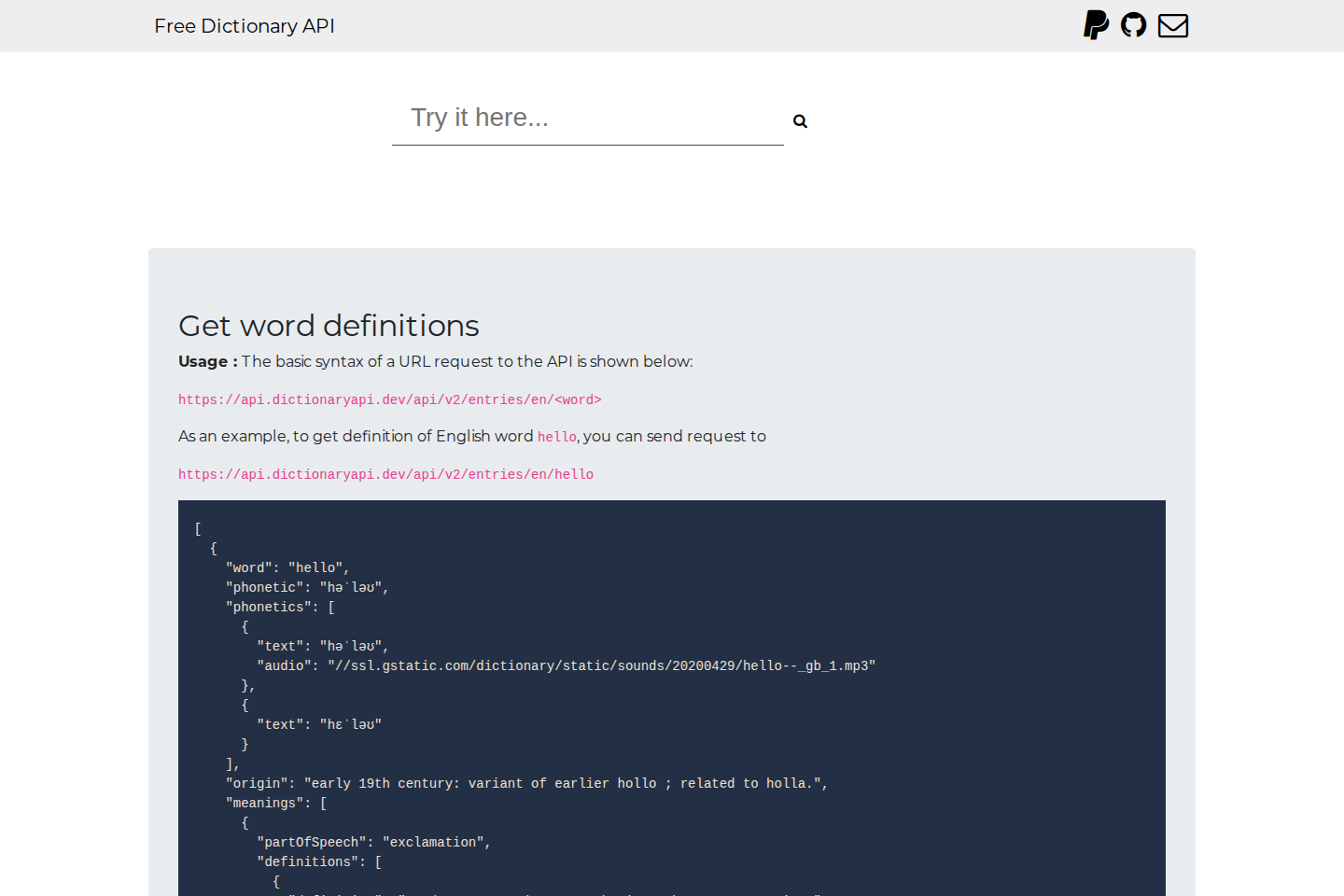 Free Dictionary documentation page
