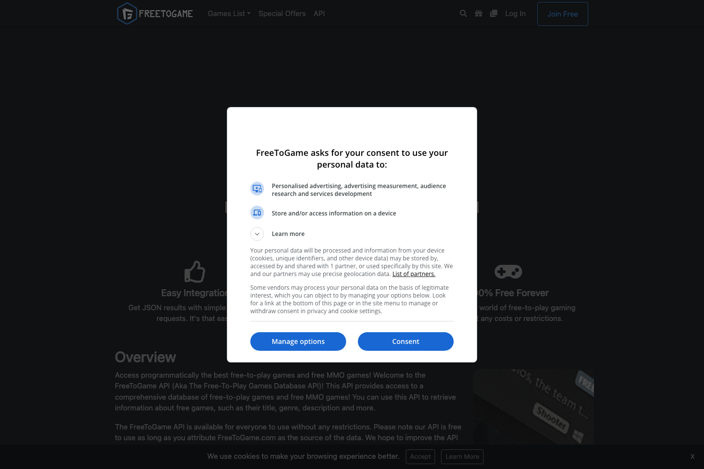 FreeToGame documentation page