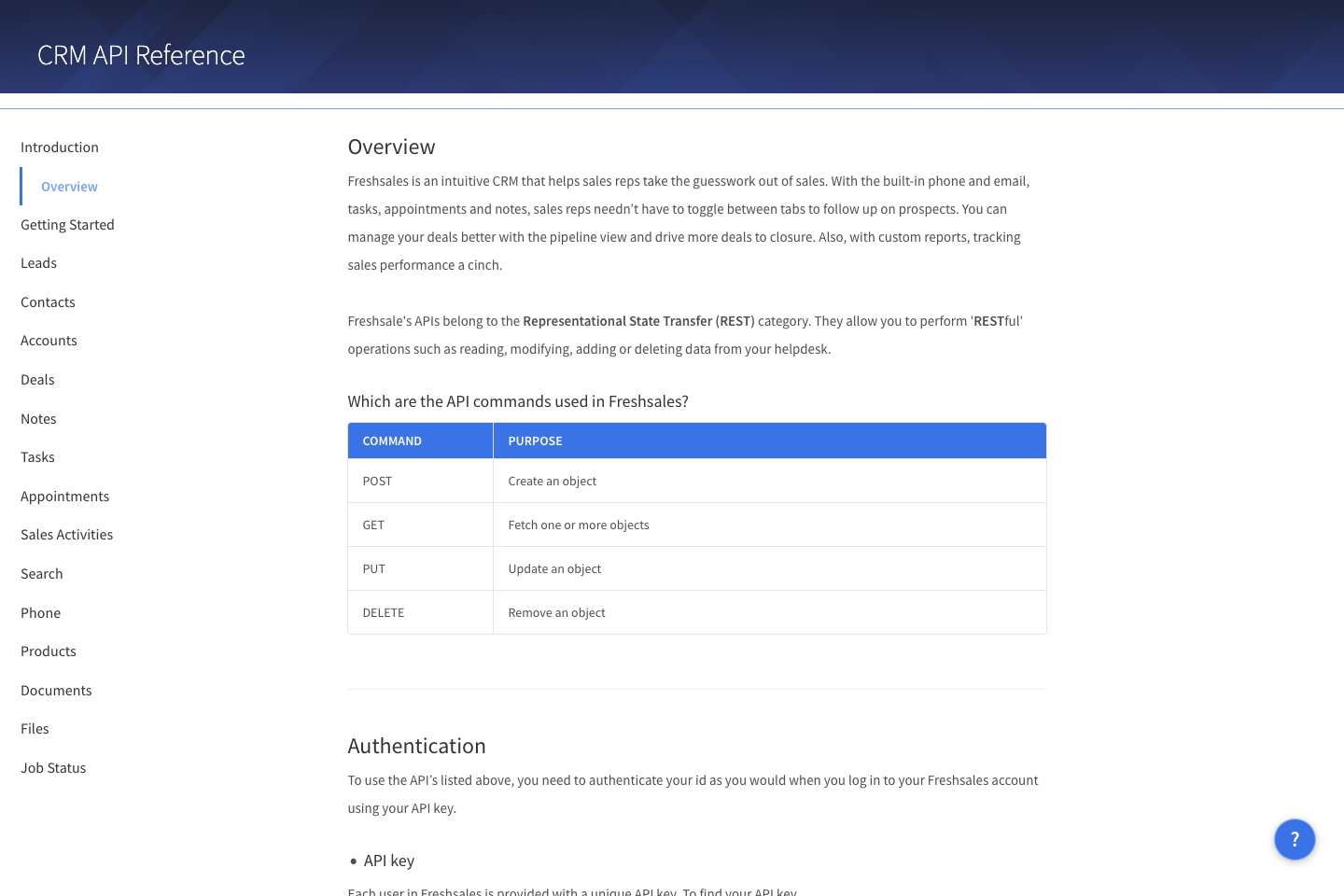 Freshsales documentation page