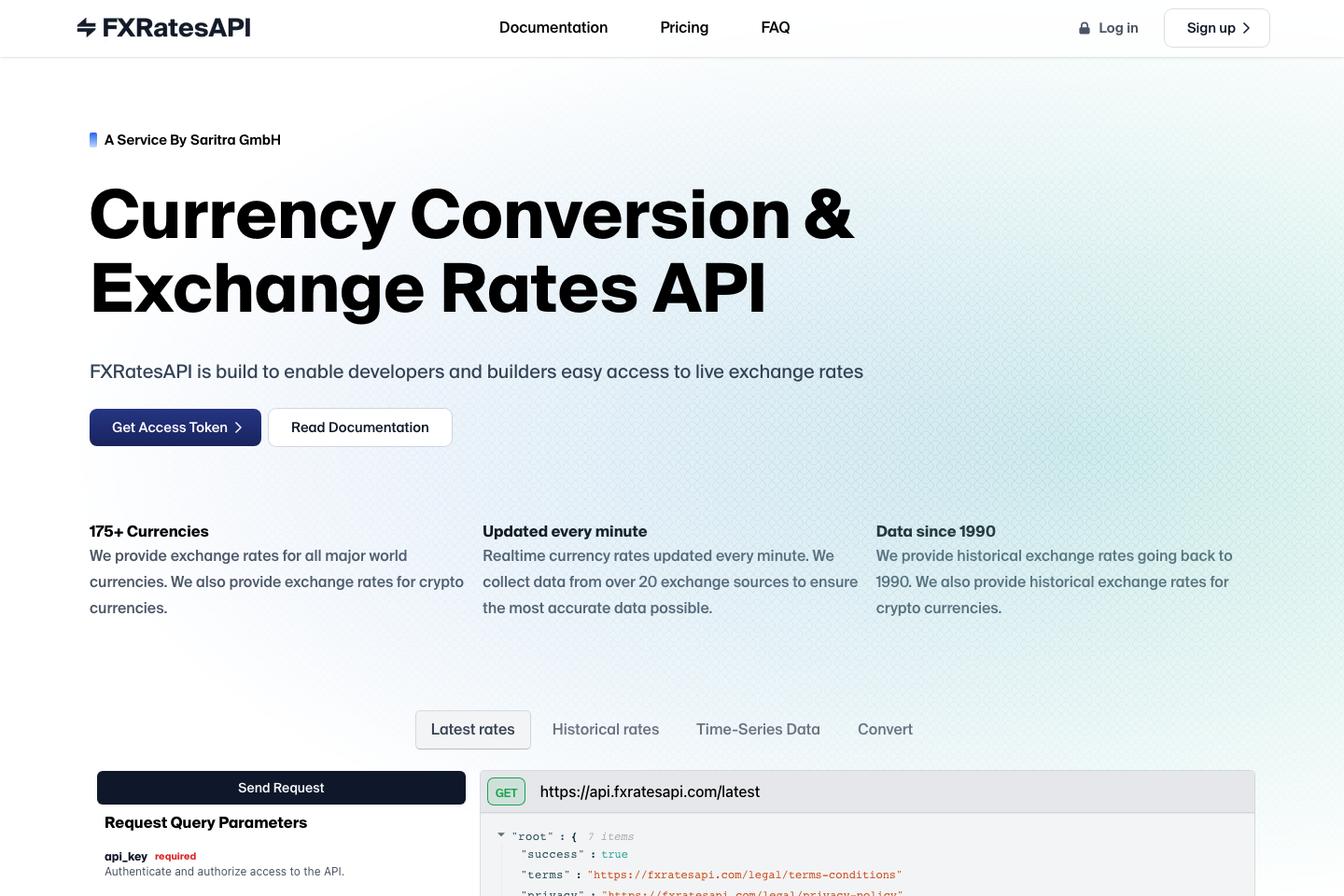 FxRatesAPI documentation page