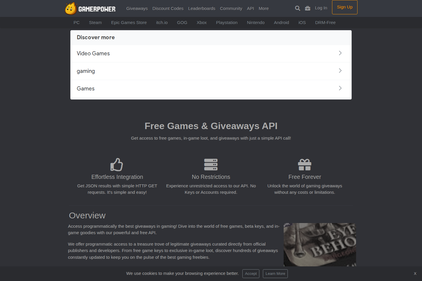 GamerPower documentation page