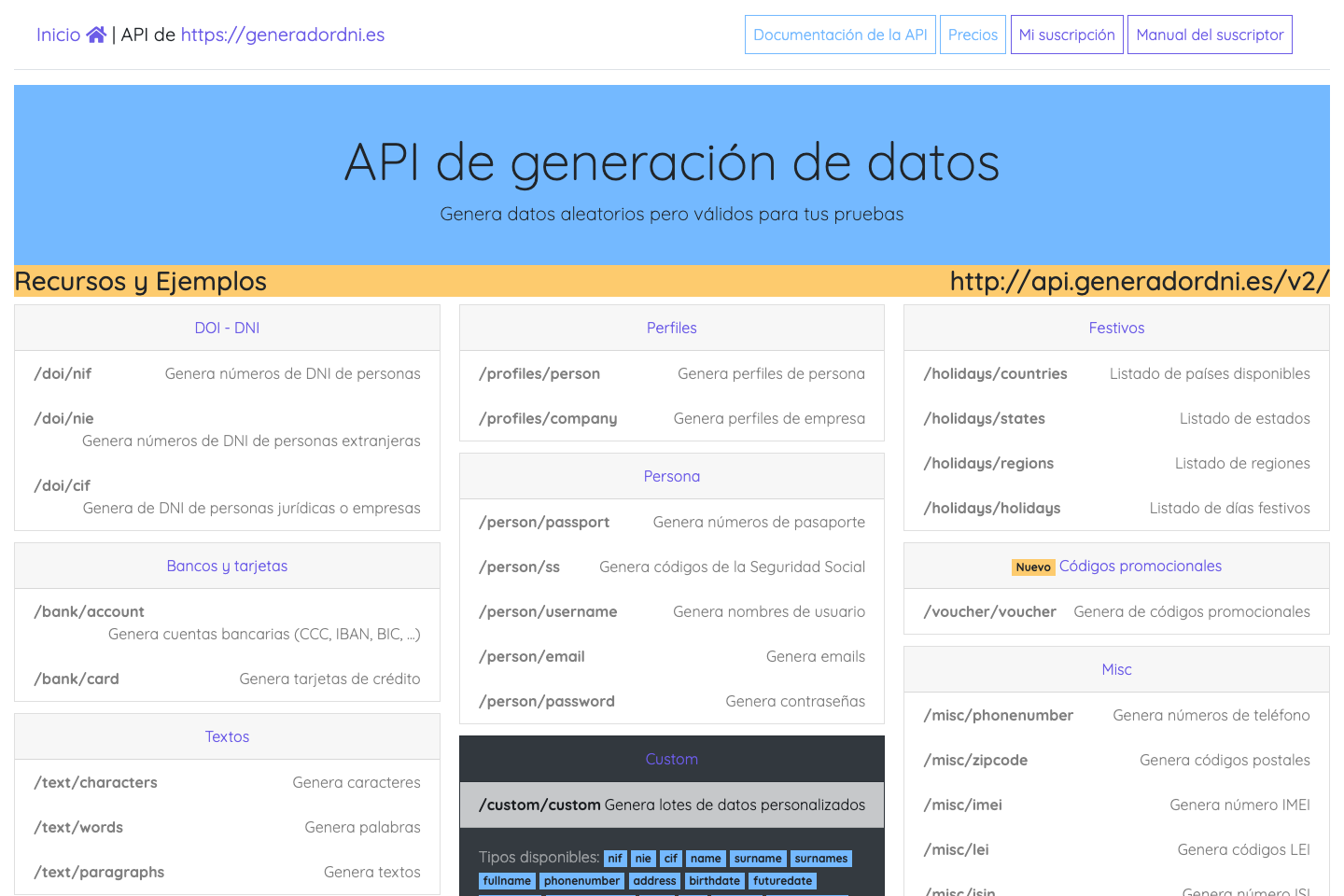 GeneradorDNI documentation page