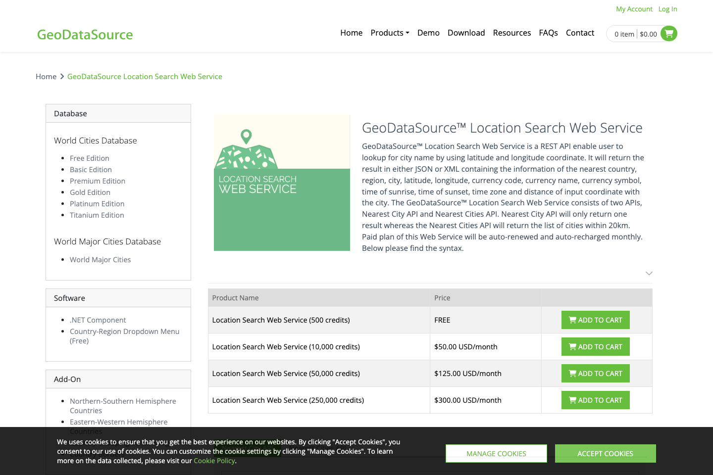 GeoDataSource documentation page