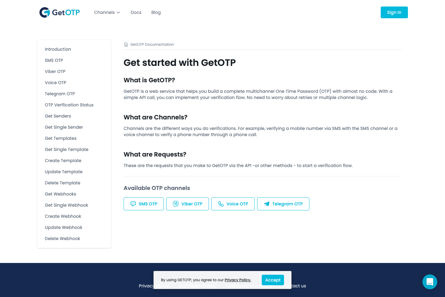 GetOTP documentation page