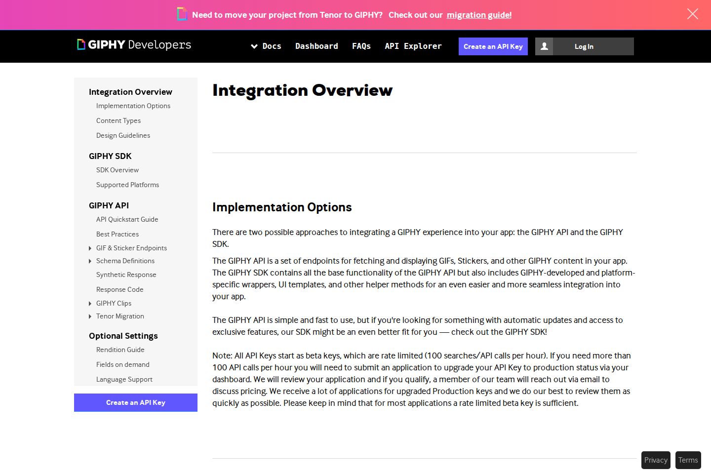 Giphy documentation page