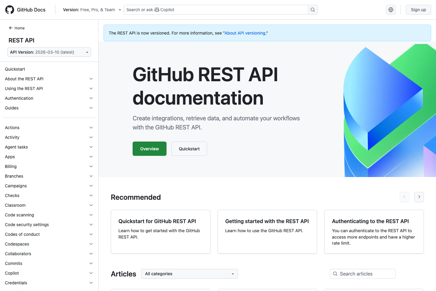 GitHub documentation page
