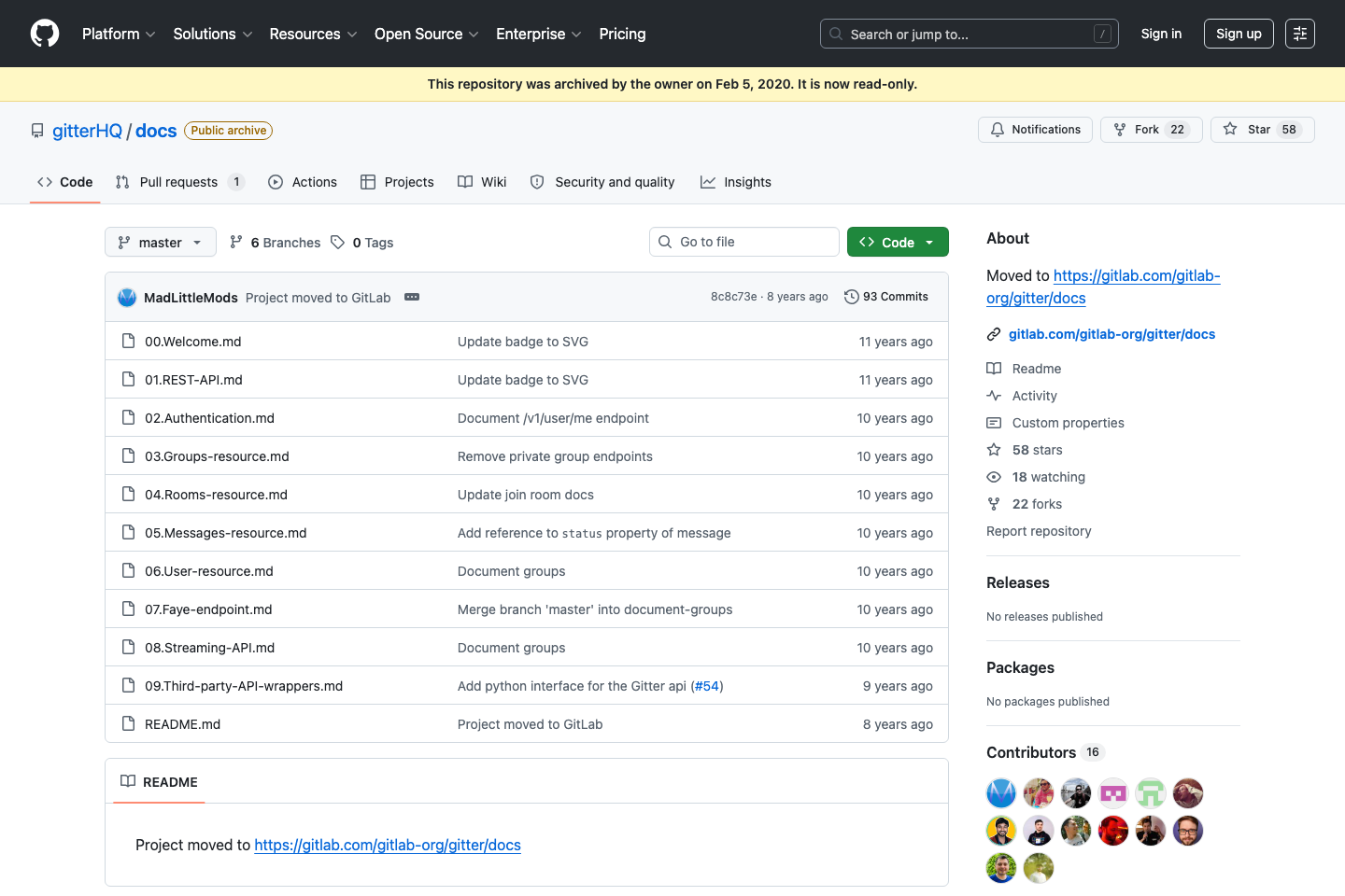 Gitter documentation page