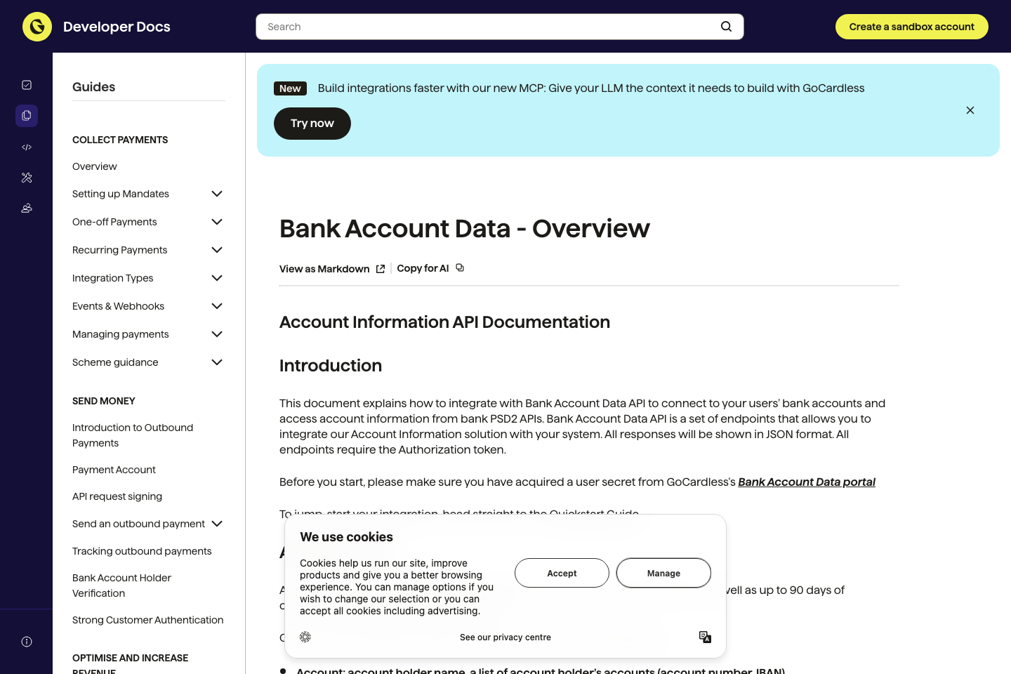 GoCardless Bank Account Data (Nordigen) documentation page